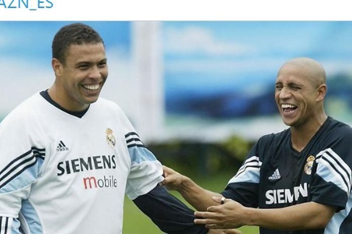 Momen kebersamaan legenda timnas Brasil sekaligus mantan bintang Real Madrid, Ronaldo Nazario dan Roberto Carlos