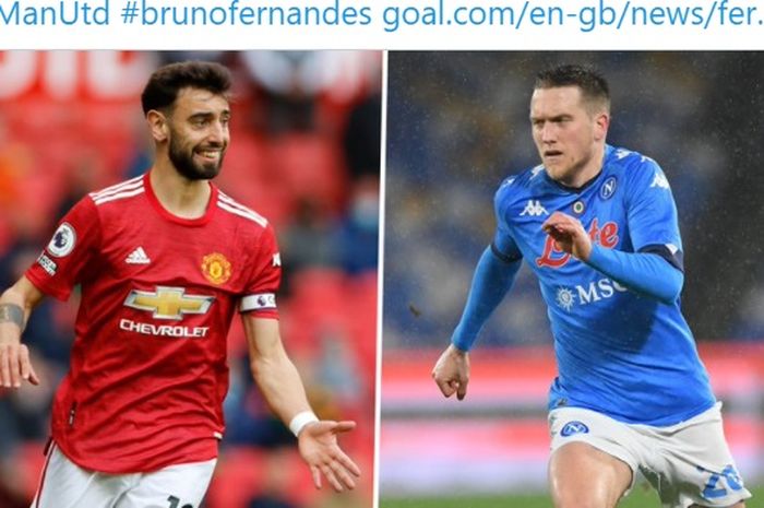 Gelandang Manchester United, Bruno Fernandes, dan Gelandang Napoli, Piotr Zielinski.