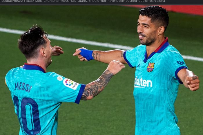 Lionel Messi (kiri) dan Luis Suarez (kanan) ketika masih satu tim di Barcelona.