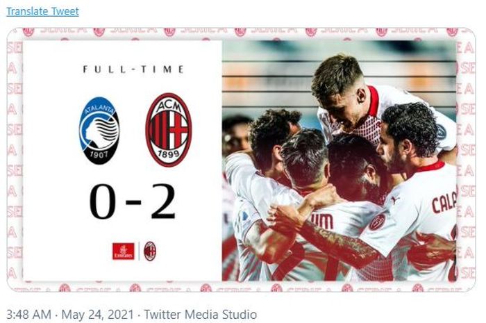 AC Milan mengalahkan Atalanta 2-0 dalam pertandingan pekan ke-38 Liga Italia 2020-2021 berkat dua gol penalti yang diciptakan Franck Kessie.