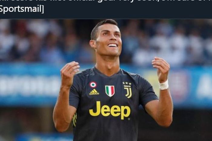 Ekspresi penyerang Juventus, Cristiano Ronaldo saat gagal membobol gawang Chievo Verona di Liga Italia 2018-2019.