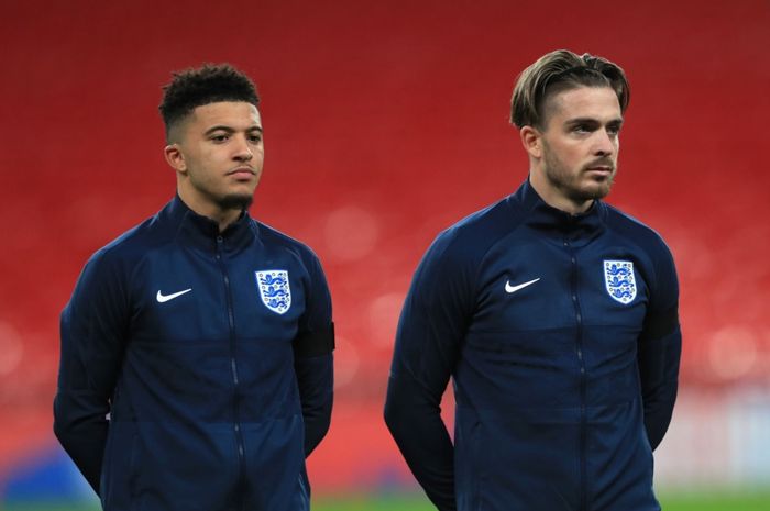 Jadon Sancho dan Jack Grealish kala memperkuat timnas Inggris.