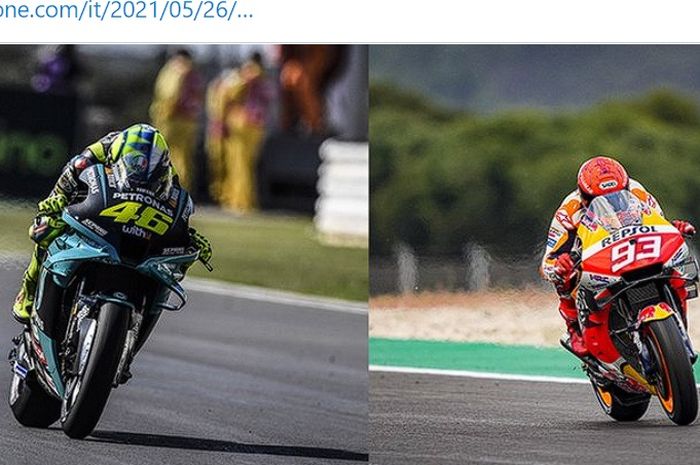 Kolase foto dua pembalap bintang MotoGP, Valentino Rossi dan Marc Marquez.