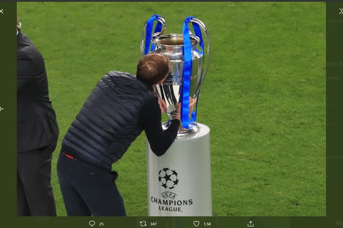 Pelatih Chelsea, Thomas Tuchel, ketika merayakan keberhasilannya menjuarai Liga Champions.