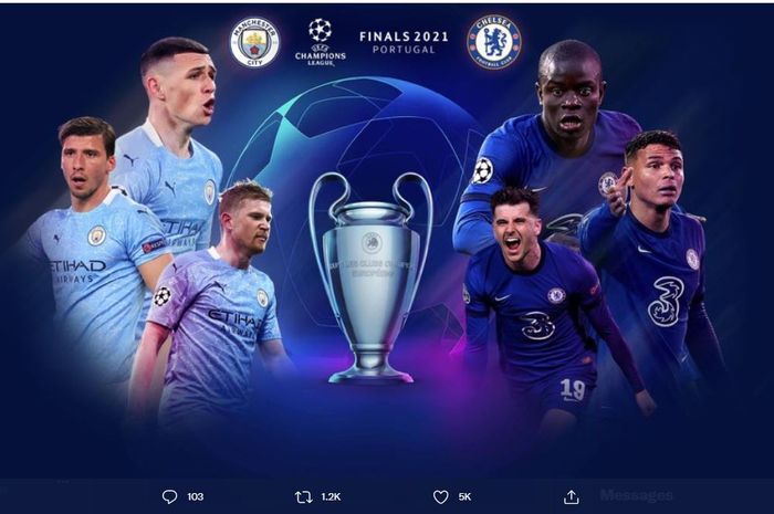 Manchester City menghadapi Chelsea di final Liga Champions 2020-2021, Sabtu (29/5/2021).