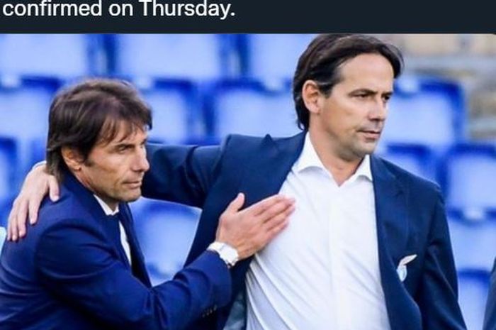 Simone Inzaghi bersama Antonio Conte dalam duel Lazio vs Inter Milan.