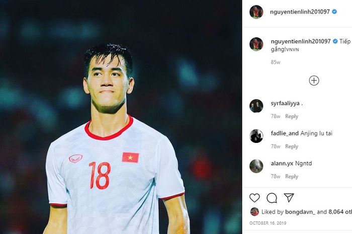 Striker timnas Vietnam, Nguyen Tien Linh, saat tampil menghadapi timnas Indonesia di Kualifikasi Piala Dunia 2022 Zona Asia.