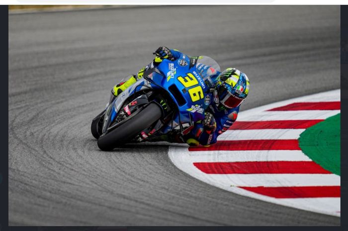 Pembalap Suzuki Ecstar, Joan Mir, saat tampil pada MotoGP Catalunya 2021 di Circuit de Barcelona-Catalunya, Minggu (6/6/2021).