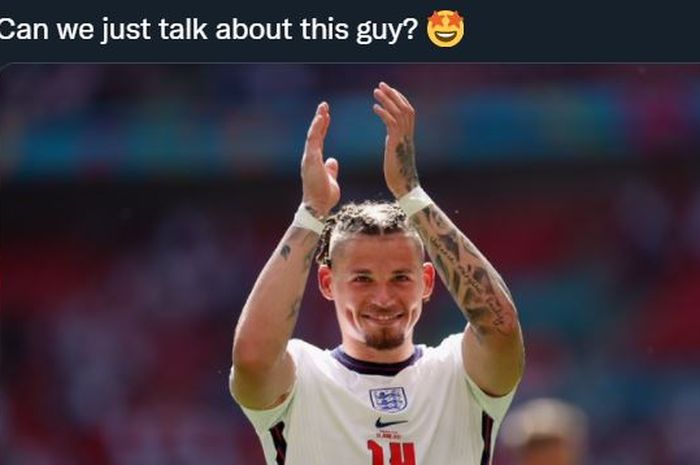 Selebrasi gelandang timnas Inggris, Kalvin Phillips, dalam duel Euro 2020 kontra Kroasia di Wembley, London, 13 Juni 2021.