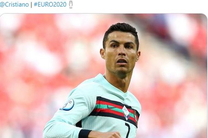 Ekspresi megabintang timnas Portugal, Cristiano Ronaldo, dalam laga Grup F EURO 2020 kontra timnas Hungaria di Stadion Puskas Arena, Selasa (15/6/2021).