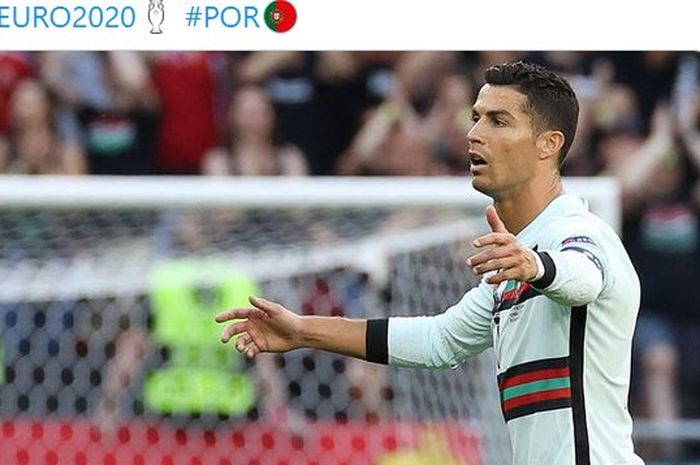 Ekspresi megabintang timnas Portugal, Cristiano Ronaldo, dalam laga Grup F EURO 2020 kontra timnas Hungaria di Stadion Puskas Arena, Selasa (15/6/2021).