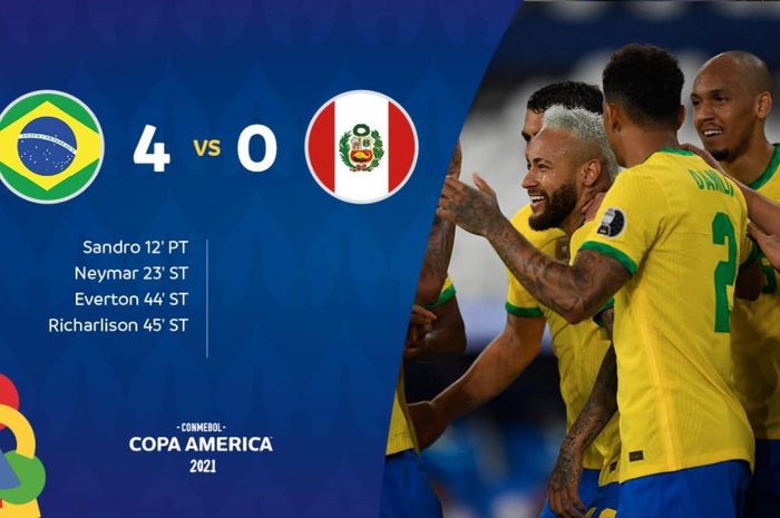 Timnas Brasil membantai Peru 4-0 pada matchday 2 Copa America di Rio de Janeiro, 17 Juni 2021.