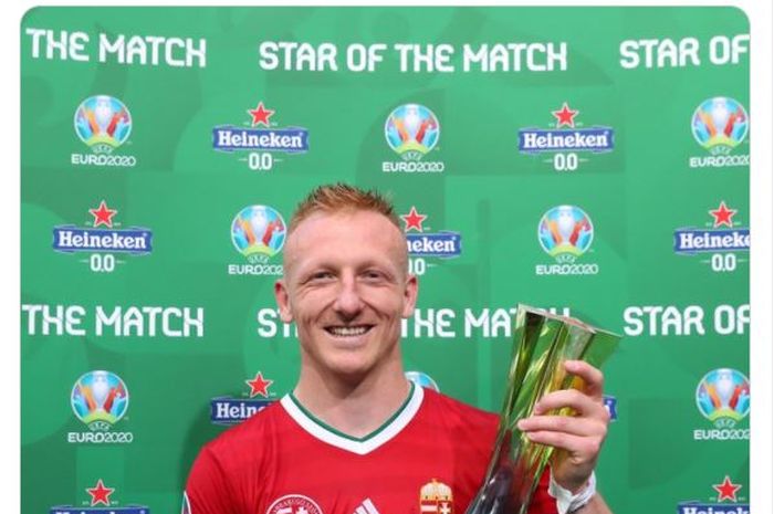 Gelandang Hungaria, Laszlo Kleinheisler menjadi man of the match  pilihan UEFA sat Hungaria menahan imbang Prancis 1-1 dalam matchday kedua grup F Euro 2020 di Puskas Arena pada Sabtu (19/6/2021).