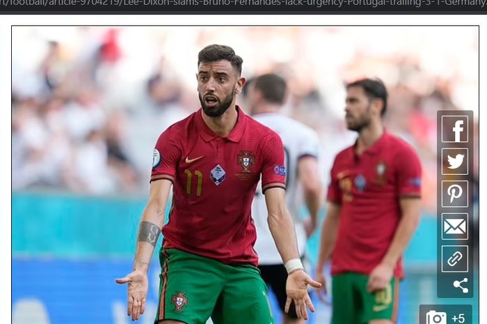 Ekspresi Bruno Fernandes dalam laga Portugal vs Jerman, Sabtu (19/6/2021) malam WIB.