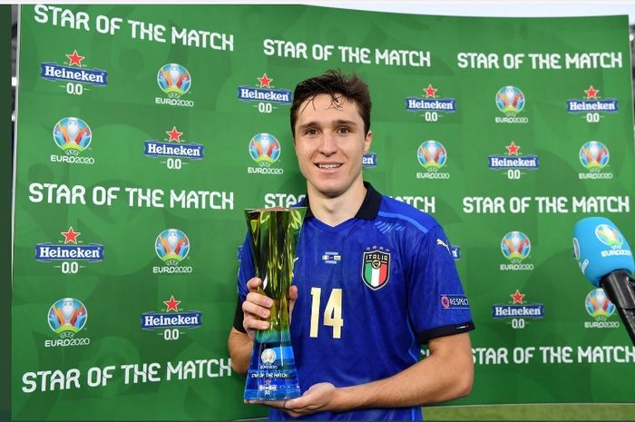 Pemain timnas Italia, Federico Chiesa, diganjar man of the match usai laga kontra Wales pada fase grup EURO 2020.