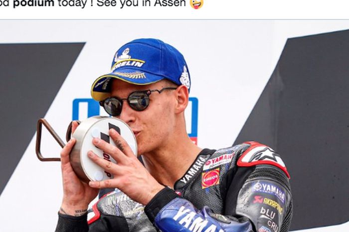 Pembalap Monster Energy Yamaha, Fabio Quartararo, meraih podium ketiga usai balapan seri kedelapan MotoGP Jerman 2021, Minggu (20/6/2021).