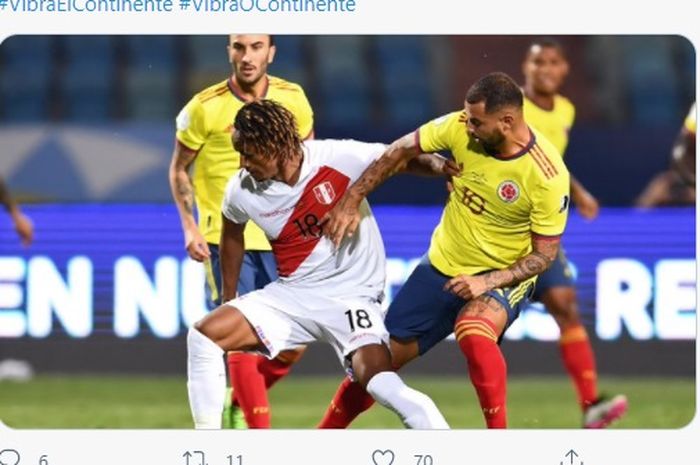 Duel Kolombia dan Peru di Grup B Copa America 2021, Minggu (20/6/2021) di Goiania. 