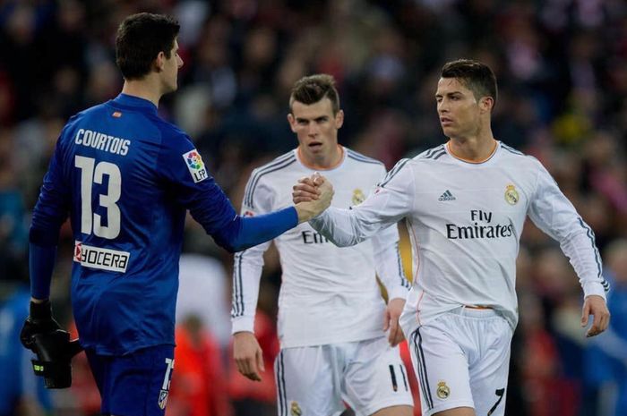 Momen Cristiano Ronaldo dan Thibaut Courtois saling bertemu di Liga Spanyol.