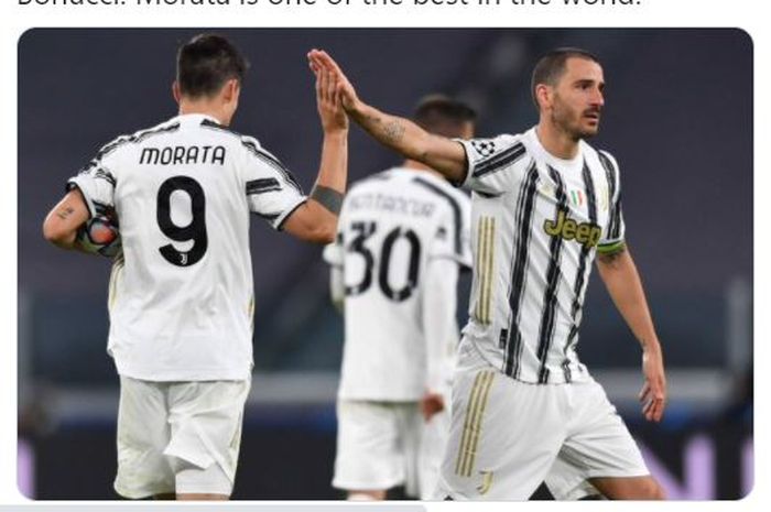 Momen kebersamaan Alvaro Morata (kiri) dengan Leonardo Bonucci di Juventus.