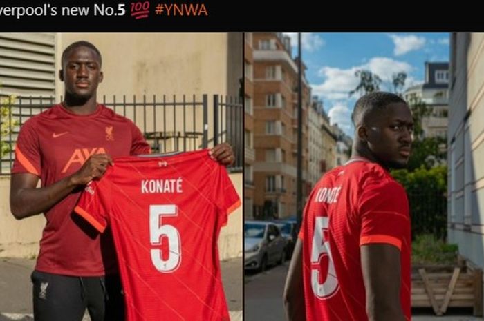 Ibrahima Konate bakal mengenakan nomor punggung 5 di Liverpool.