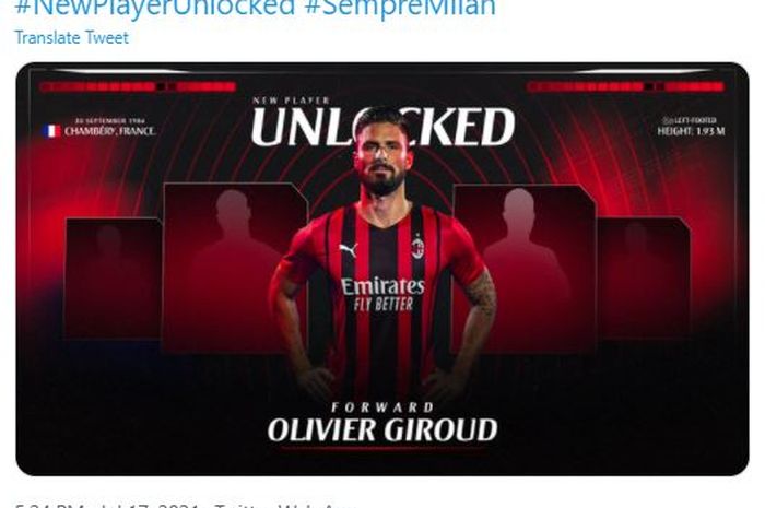 AC Milan memperkenalkan Olivier Giroud sebagai pemain mereka.