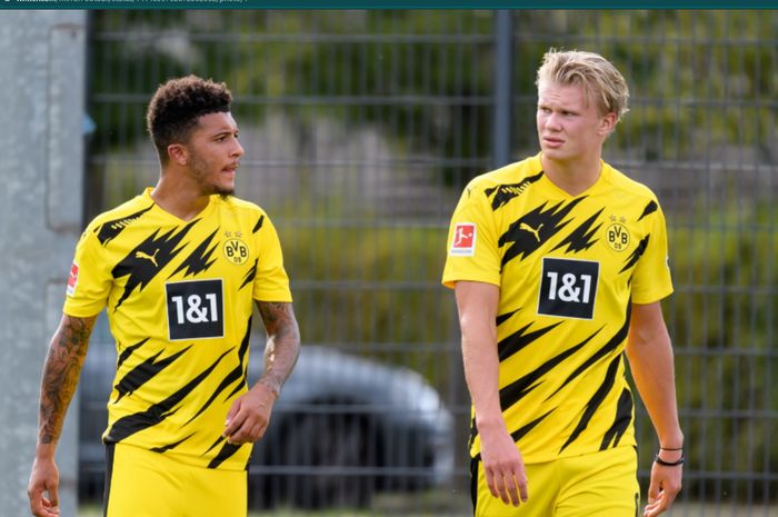 Momen kebersamaan Jadon Sancho dan Erling Haaland di Borussia Dortmund.