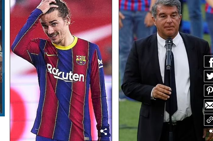 Antoine Griezmann (kiri) dan Joan Laporta (kanan).