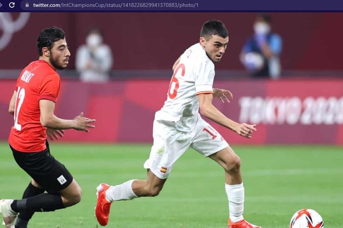 Pemain Spanyol, Pedri, dalam laga antara melawan Mesir yang diadakan di Stadion Sapporo Dome pada Kamis (22/7/2021)