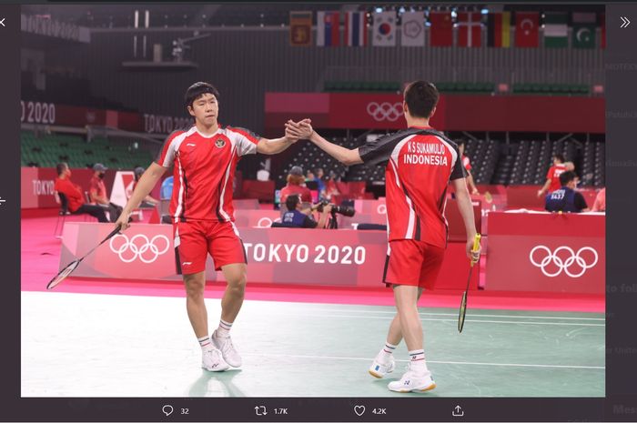 Pasangan ganda putra Indonesia, Marcus Gideon (kiri) dan Kevin Sanjaya (kanan).