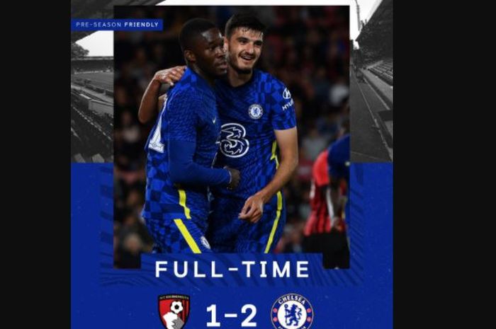 Chelsea memenangi laga pramusim resmi mereka melawan Bournemouth dengan skor 2-1 di Vitality Stadium, Selasa (27/7/2021).