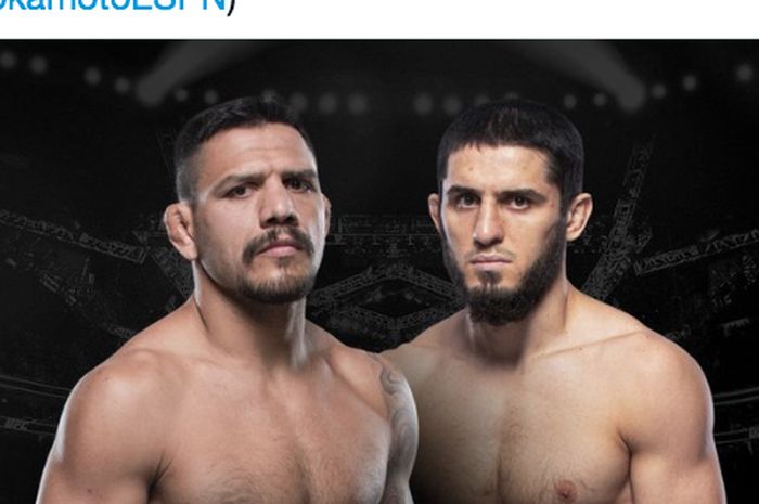 Rafael dos Anjos (kiri) dan Islam Makhachev (kanan) dijadwalkan bentrok  dalam duel kelas ringan di UFC 267 pada 30 Oktober mendatang.