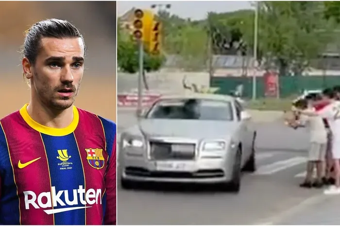 Antoine Griezmann disoraki oleh fans Barcelona yang marah karena kepergian Lionel Messi saat ia tiba di arena latihan klub, Jumat (6/8/2021).