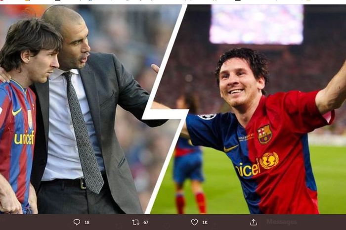 Pep Guardiola saat melatih Lionel Messi di Barcelona.