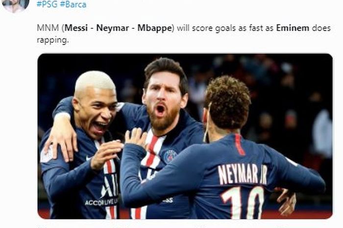 Trio Eminem, calon trisula baru Paris Saint-Germain yang terdiri dari Lionel Messi, Neymar dan Kylian Mbappe