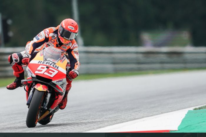 Pembalap Repsol Honda, Marc Marquez, saat beraksi pada balapan seri ke-10 MotoGP Styria 2021, di Red Bull Ring, Minggu (8/8/2021).