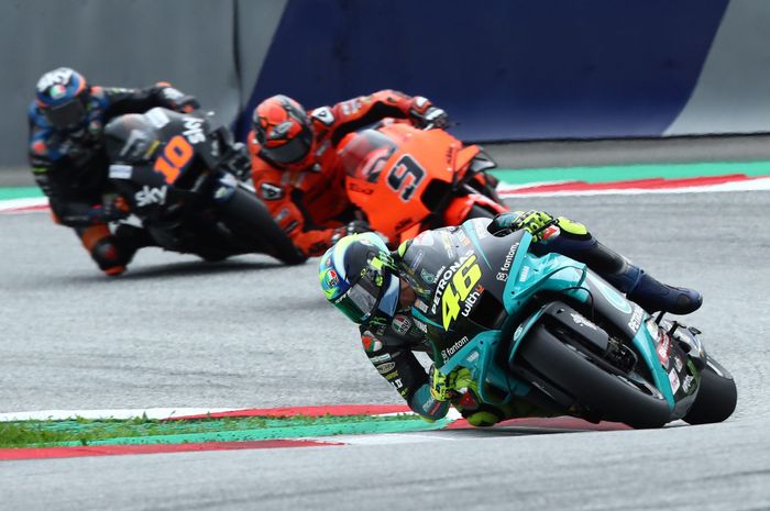 Pembalap Petronas Yamaha SRT, Valentino Rossi, saat tampil pada balapan MotoGP Styria di Red Bull Ring, Austria, 8 Agustus 2021.