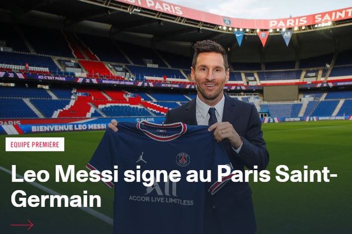 Pengumuman resmi Lionel Messi gabung Paris Saint-Germain di situs klub pada Rabu (11/8/2021) dini hari WIB.