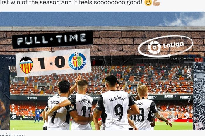 Valencia mengalahkan Getafe 1-0 pada laga pertama Liga Spanyol 2021-2022, Jumat (13/8/2021) di Mestalla.