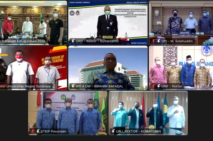 Kerja sama PSSI dan tujuh universitas dalam jumpa pers virtual, Rabu (18/8/2021).