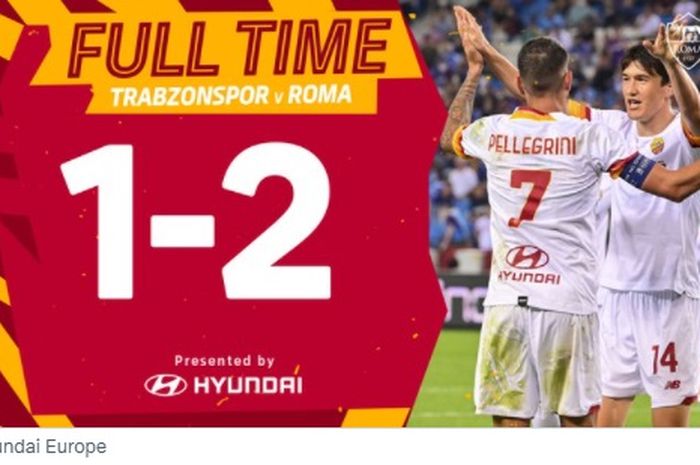 AS Roma mengalahkan Trabzonspor dalam laga leg pertama babak play-off UEFA Conference League, Kamis (19/8/2021) di Senol Gunes Stadium.