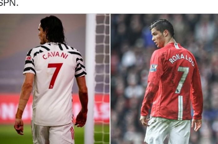 Megabintang Manchester United, Cristiano Ronaldo, menyampaikan pesan untuk Edinson Cavani usai dirinya resmi kembali memakai nomor punggung 7.