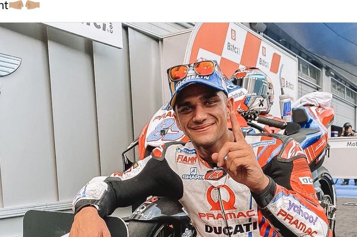 Pembalap Pramac Racing, Jorge Martin, setelah meraih pole position pada seri MotoGP Austria di Red Bull Ring, Austria, 14 Agustus 2021.