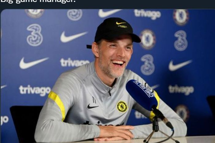 Pelatih Chelsea, Thomas Tuchel, saat memberikan keterangan pers.