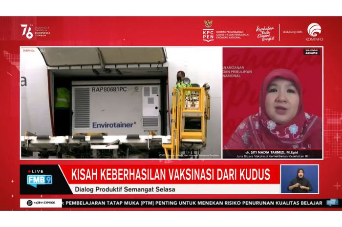 Juru Bicara Vaksinasi Kementerian Kesehatan Siti Nadia Tarmizi saat memberikan pemaparan.