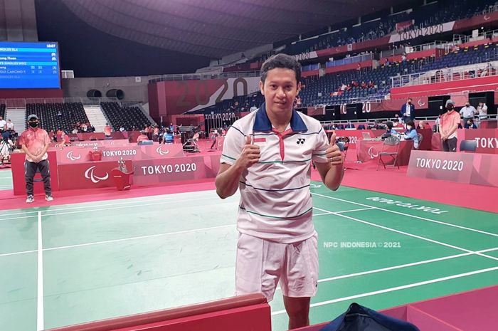 Atlet para-bulu tangkis Indonesia, Fredy Setiawan di Yoyogi National Stadium, Tokyo, Jepang.