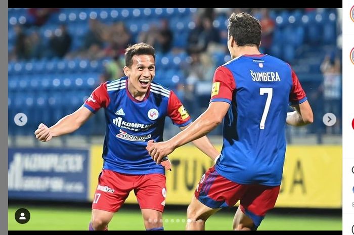 Egy Maulana Vikri ketika merayakan gol kemenangan FK Senica, Sabtu (11/9/2021) malam WIB.