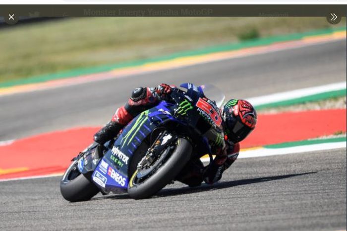 Pembalap Monster Energy Yamaha, Fabio Quartararo, saat mengaspal pada MotoGP Aragon 2021 di Sirkuit MotorLand, Teruel, Spanyol, Minggu (12/9/2021).