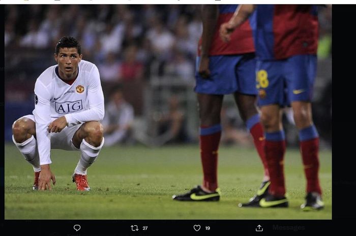 Cristiano Ronaldo dalam partai final Liga Champions 2008-2009 antara Manchester United kontra Barcelona di Olimpico, Roma, 27 Mei 2009.