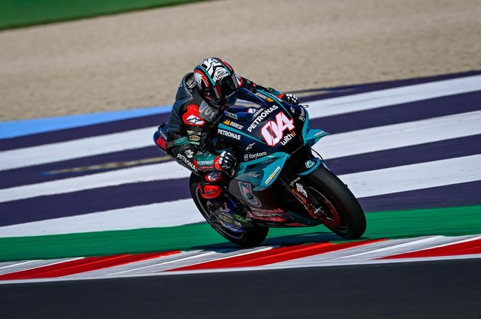 Pembalap Petronas Yamaha SRT, Andrea Dovizioso, pada balapan MotoGP San Marino di Sirkuit Misano, Minggu (19/9/2021).