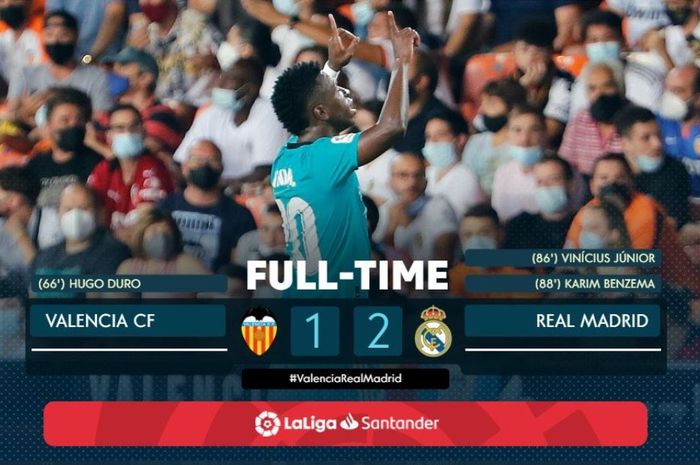 Real Madrid menekuk Valencia dalam lanjutan Liga Spanyol di Mestalla, 19 September 2021.